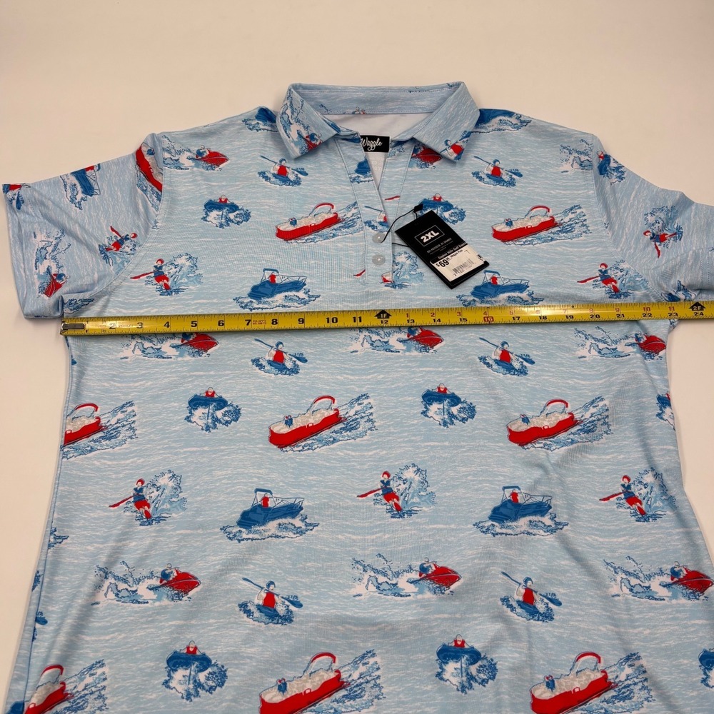 Waggle Golf Mens 2XL Blue Water Sports Print‎ Performance Polo Shirt NWT - Picture 5 of 6